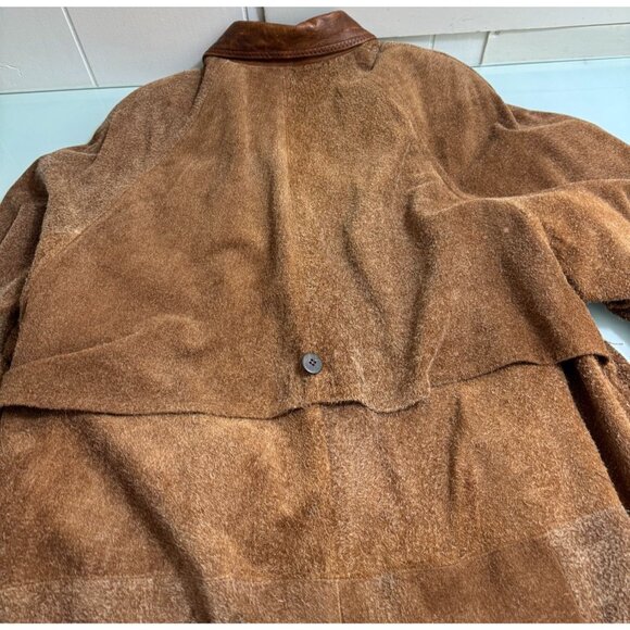 Vintage Lone Pine Leather Suede Long Coat Mens Size 42 Western Front Snap Camel - Picture 15 of 16